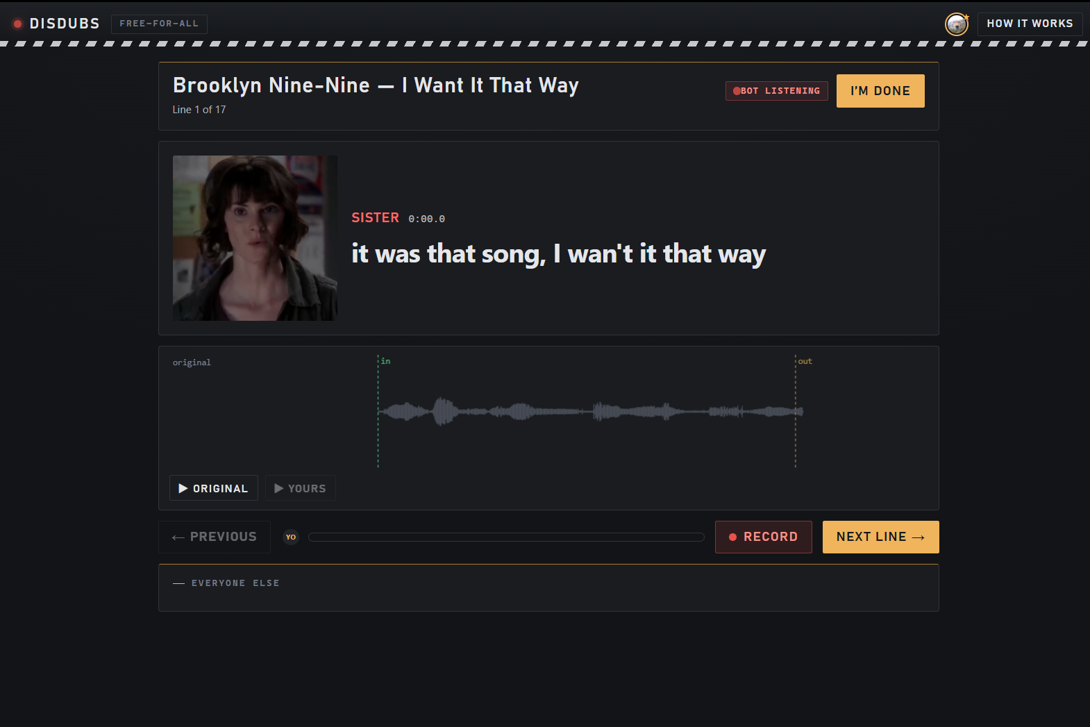 The booth, showing one line’s waveform against the original