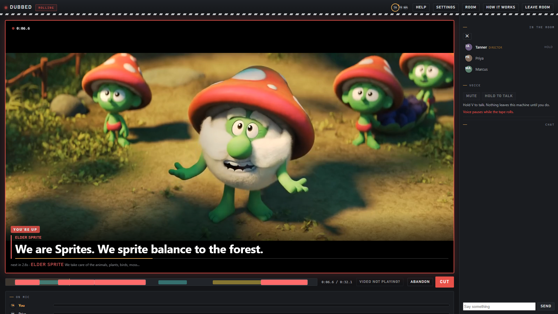 The take running, with the script scrolling over the clip